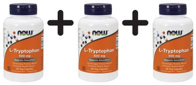 3 x NOW Foods L-Tryptophan, 500mg - 60 vcaps