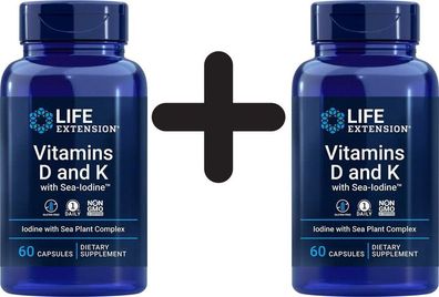 2 x Life Extension Vitamins D and K with Sea-Iodine - 60 caps
