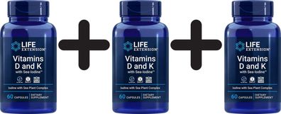 3 x Life Extension Vitamins D and K with Sea-Iodine - 60 caps