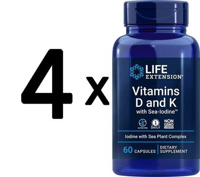 4 x Life Extension Vitamins D and K with Sea-Iodine - 60 caps