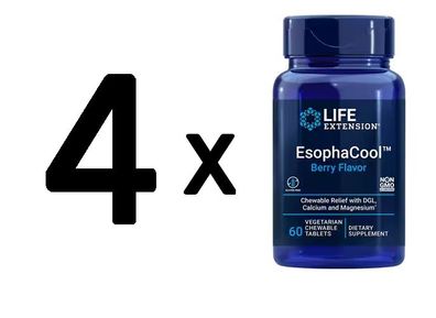 4 x Life Extension EsophaCool, Berry - 60 vegetarian chewable tabs
