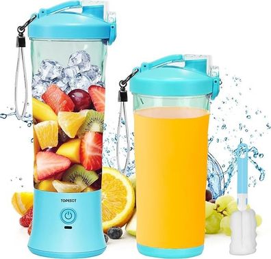 Topesct 600ml Smoothie Maker - Tragbarer USB Mixer mit 6 Klingen, Blau