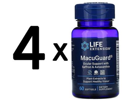 4 x Life Extension MacuGuard Ocular Support with Saffron & Astaxanthin - 60 softgels