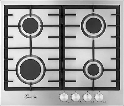 Gurari GCH FB 604 Gaskochfeld 60 cm, Edelstahl 4,0 KW WOK, 4 Gasbrenner, Autark