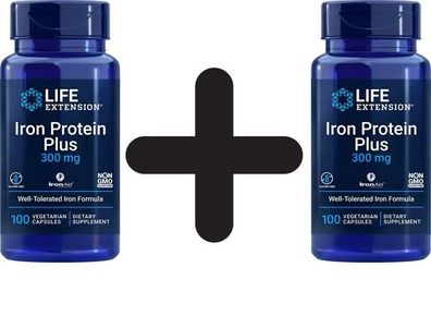 2 x Life Extension Iron Protein Plus, 300mg - 100 vcaps