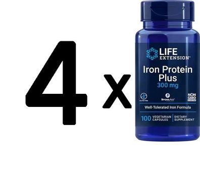 4 x Life Extension Iron Protein Plus, 300mg - 100 vcaps