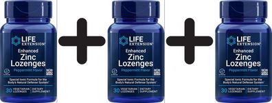 3 x Life Extension Enhanced Zinc Lozenges, Peppermint (EAN 737870196136) - 30 vegetar