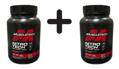2 x MuscleTech Nitro-Tech 100% Whey Gold, Double Rich Chocolate - 908g