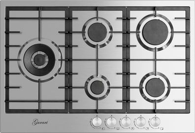 Gurari GCH FG 755 Gaskochfeld 75 cm, Edelstahl, 4,0 KW WOK, 5 Gasbrenner, Erdgas