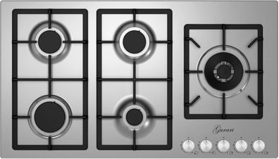 Gurari FQ 905 VRGL Gaskochfeld 90 cm, Edelstahl, 4,0 KW WOK, 5 Gasbrenner, Erdgas