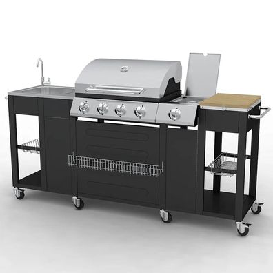 Outdoorküche | Gasgrill | Seitenbrenner | BBQ | m. Spülbecken und Schneidezone