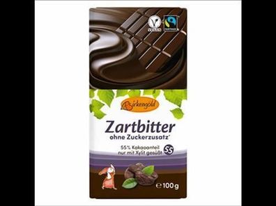 Birkengold 3x Birkengold Zartbitter Schokolade, 55% Kakaogehalt, ohne Zuckerzusat
