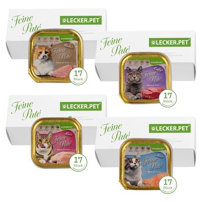 68 x 100 g Lecker. Pet® Balu's, Emily's, Leo's & Mia's Feine Paté Katzenf