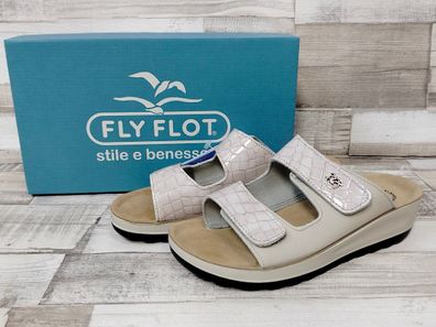 Fly Flot Damen Anti-Shock Klett-Pantolette steingrau mit Krokobesatz