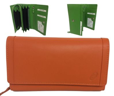 längliche Leder Damenbörse mit Klappe, Reißverschluss-Kleingeldfach orange