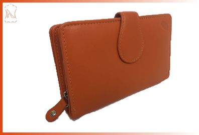 große Reißverschlussbörse, orange, Leder mit extra Kartenfach