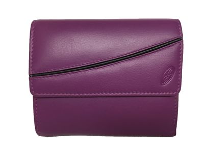 lila Damenbrieftasche mit schwarzem Streifen, Leder Frauenbörse