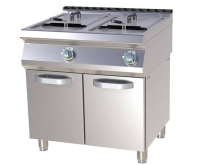 Gastronomie Hotel Küche Gastronomie Elektro-Fritteuse mit Unterschrank 2x 13 Liter