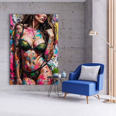 Pop Art, Frau in Farben Kunst, Bunte Wandbild, Acrylglas, Poster, Leinwand Deko Nr9