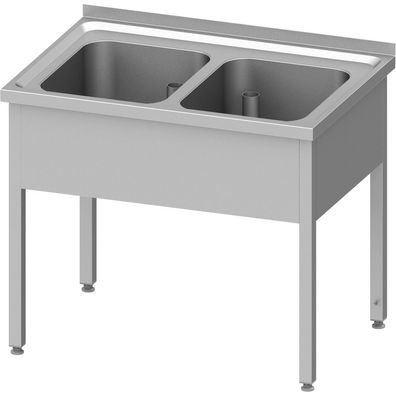 Stalgast Spültisch ohne Grundboden 1000x600x850 mm, mit zwei Becken mit Aufkantung