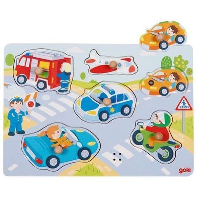 Goki Soundpuzzle Verkehr 6tlg. mit Fahrzeuggeräuschen aus Holz Puzzle 57399 NEU
