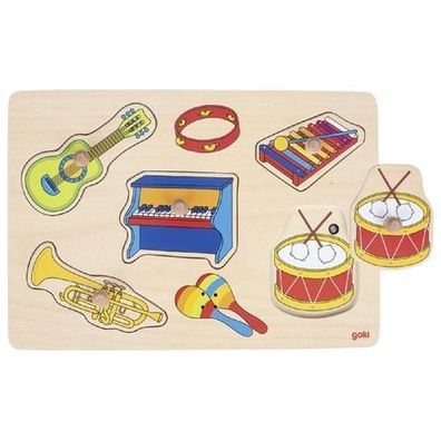 Goki Soundpuzzle Musikalien mit Instrumentensounds 6tlg aus Holz 57520 Kinder NEU