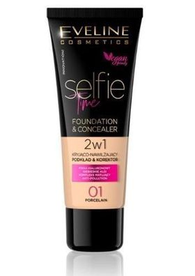 Eveline Selfie Zeit Grundierung Concealer, Farbton 01 Porzellan, 30 ml