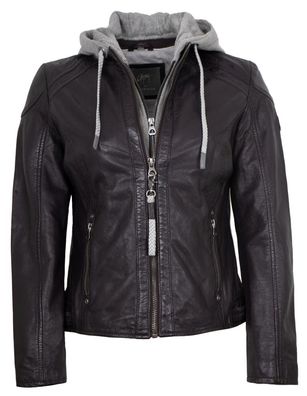 Gipsy by Mauritius - Damen Lederjacke Lammnappa Kapuze plum lila