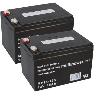 2 x BLEI AKKU 12V 15Ah kompatibel GEL Batterie Gelakku für 24V 12Ah 13Ah 14Ah