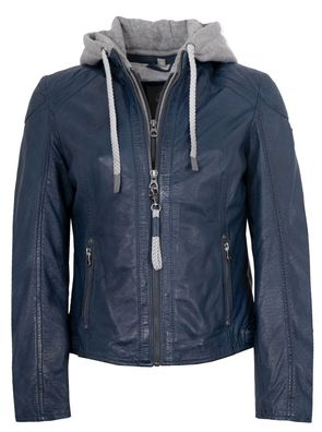 Gipsy by Mauritius - Damen Lederjacke Lammnappa Kapuze blau
