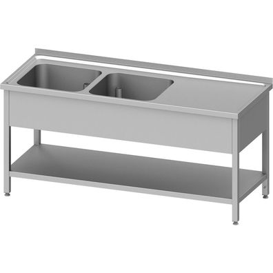 Stalgast Spültisch mit Grundboden 1100x600x850 mm, mit zwei Becken, mit Aufkantung