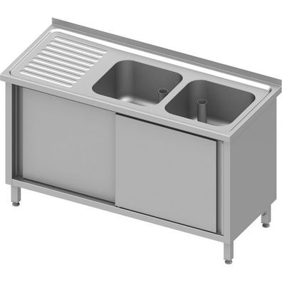 Stalgast Spülschrank mit Schiebetüren 1100x600x850 mm, mit zwei Becken rechts,