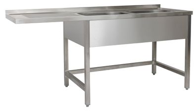 Gastronomie Hotel Küche Spülzentrum 1800 x 600 x 850 mm 2 Becken rechts , ohne