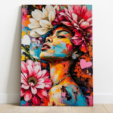 Blume Frau in Farben Kunst, Bunte Wandbild, Acrylglas, Poster, Leinwand Deko