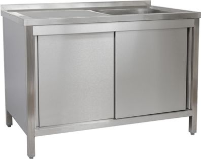 Gastronomie Hotel Küche Spülschrank 1200 x 700 x 850 mm 1 Becken rechts, mit Grund