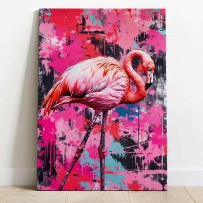Rosa Flamingo Tier, Farben Kunst, Wandbild, Acrylglas, Poster oder Leinwand Deko
