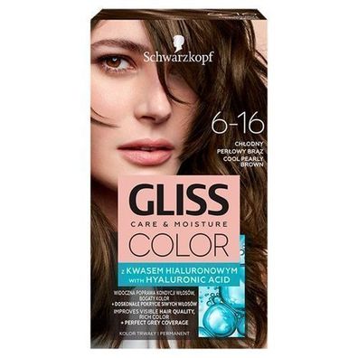 Schwarzkopf Gliss Color Haarfarbe mit Hyaluronsaeure - Kuehles Perlmutt Braun 6-16