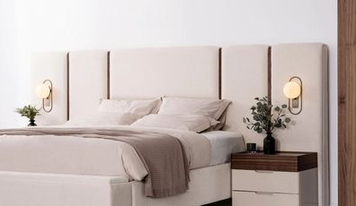 Beige Schlafzimmer Garnitur Edles Doppelbett Textil Hocker Schminktisch