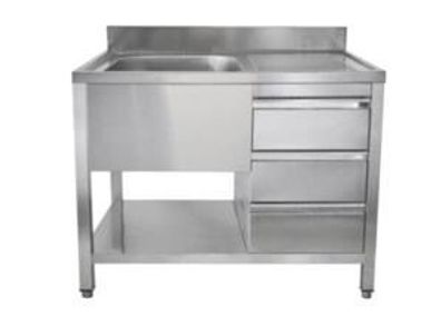 Gastronomie Hotel Küche Spültisch mit Schubladenblock, 1 Becken links, Bautiefe
