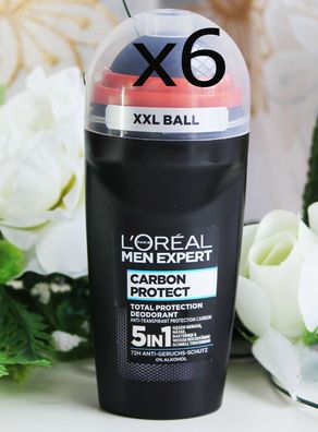 6x50ml L´Oreal Men Expert Carbon Protect Anti Transpirant 72H Deo Roll-on 5 in 1