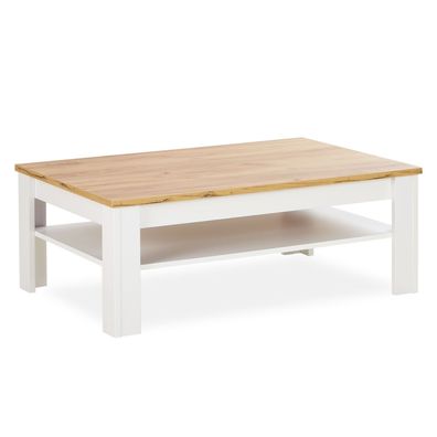 Couchtisch 110x70 cm Sofatisch Landhaus Weiß Tisch Holz Wohnzimmertisch Beistellti