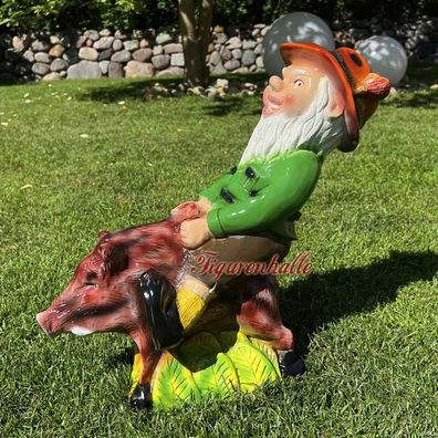 Gartenzwerg Jäger Wildschwein Schrebergarten lustig Garten Deko Figur Aufstellfigur