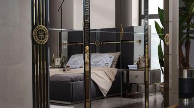 Luxus Schlafzimmermöbel Doppelbett Nachttische Grau 4Tlg Schrank Bett