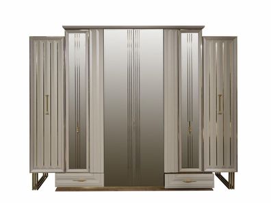 Garderobenschrank Luxus Kleiderschrank Holzschrank Mit Spiegel Beige