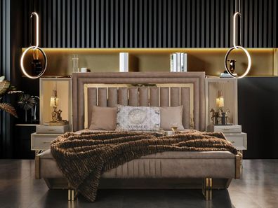 Komplette Schlafzimmermöbel Doppelbett Bett Nachttische Beige 4Tlg