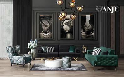 Grüner Sessel Einsitzer Wohnzimmer Luxus Textilsitzer Polstermöbel Neu