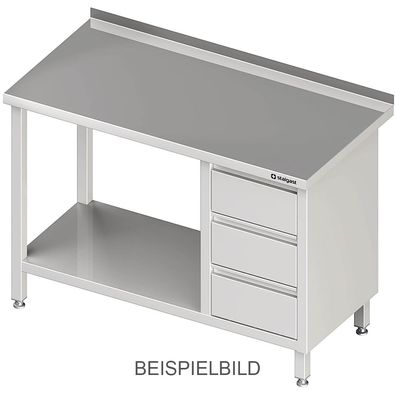 Gastronomie Stalgast Arbeitstisch mit Grundboden, 2100x600x850 mm, mit 3er Schubla