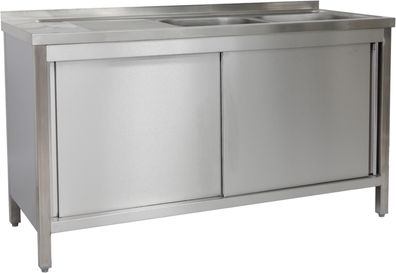 Gastronomie Hotel Küche Spülschrank 1800 x 600 x 850 mm 2 Becken rechts, mit Grund