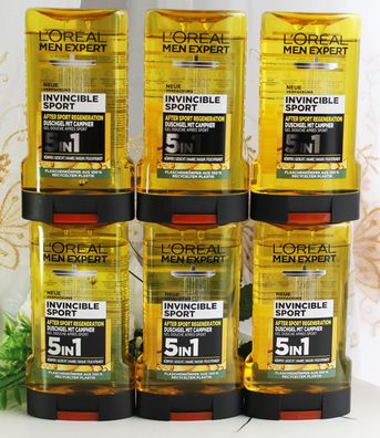 6x250ml Loreal Men Expert Bade / Duschgel Invincible Sport mit Campher 5in1