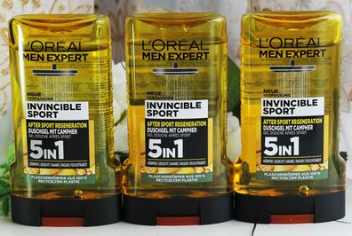 3x250ml Loreal Men Expert Bade / Duschgel Invincible Sport mit Campher 5in1